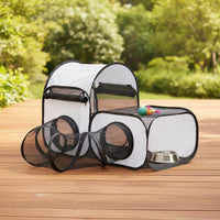 Ventilated Mesh Pet Playpen with Tunnel Portable Cat Tent with Tunnel Lightweight Foldable Dog Playpen Breathable for Cats, Travel