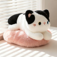Cat Stuffed Pillow Lying-down Stuffed Toy with Cushion Cat Plushie Soft Stuffed for Children, Bedroom, Desk