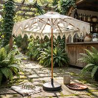 Fringed Parasol Woven Fringe Round Parasol Umbrella Pointed Finial Outdoor Shade