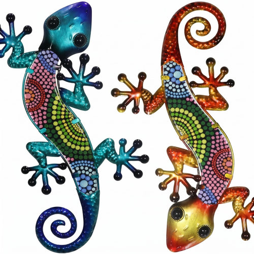 2 Pieces Wall Ornament Decorative Painted Metal Vivid Colors Metal Reptile Wall Art for Outdoor Surface