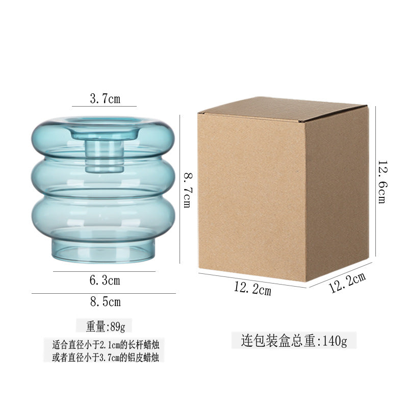 玻璃烛台彩色游泳圈烛台蜡烛器皿摆件家居样板房餐厅装饰摆设创意