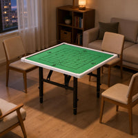Foldable Folding Game Table Lift-Adjustable Square Game Table Black Metal Legs Portable Furniture White Border