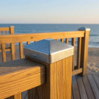 Galvanized Steel Square Fence Post Cap Deck Post Cover Fence Cap Sloped Top Faces Fence Post Topper Fence Hardware Silver Finish Screw Included Suitable for Outdoor Fence Protection Pathway Posts Porch Railings Public Spaces