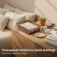 Divided Underwear Box transparent Lidded Compartment container Transparent View