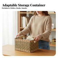Rectangular Woven container with Handles dual-tsingle pattern Organizing Basket