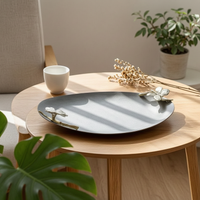 Tray with Flower Decorations Decorative Oval Serving Tray for Tabletop