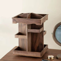Wooden Rotating Cosmetic Organizer for Desk, 3-Layer Storage for Skincare and Perfume, Nordic Style