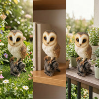 Owl Figurine with Stump Base Hand Painted Owl Figurine Decor Lifelike Realistic for Gardeners, Garden, Yard