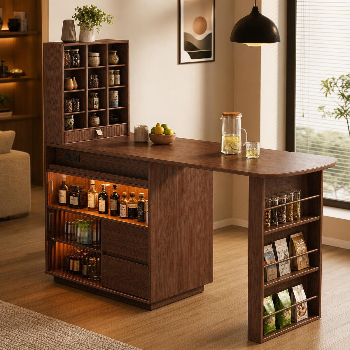 kitchen island with dining table