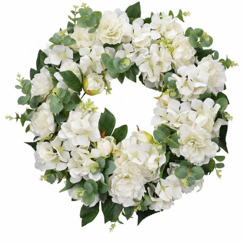 White Peony Hydrangea Wreath Full Layered Look Seasonal Summer Door Wreath