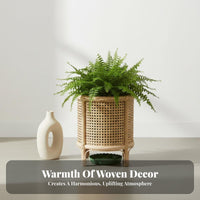 Basket Plant Stand Boho Aesthetic Woven Pot Holder with Legs Stable Support