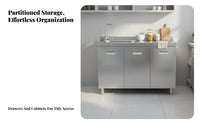 Easy to Clean Stainless Steel Kitchen Cabinet Waterproof Kitchen Storage Cabinet Stain-Resistant Thickened and Reinforced for Small Apartment Dwellers, Homeowners, Families, Utility Room, Garage
