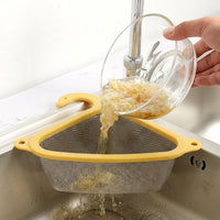 Kitchen Sink Strainer and Sink Drain Basket, Stainless Steel Food Waste Strainer, Corner Vegetable Washing Basket with Suction Cup for Kitchen