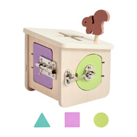 Natural Wooden Shape Sorter with Locks Educational Child-Centered Busy Box Interactive Wooden Shape Sorter Sturdy for Toddlers