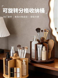 Vintage Wooden Rotating Makeup Organizer with Drawers