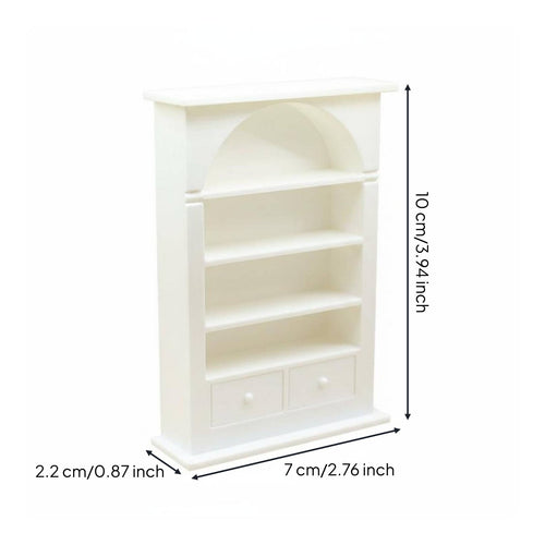 Arched Dollhouse Bookcase with Drawers Miniature Bookshelf European Design