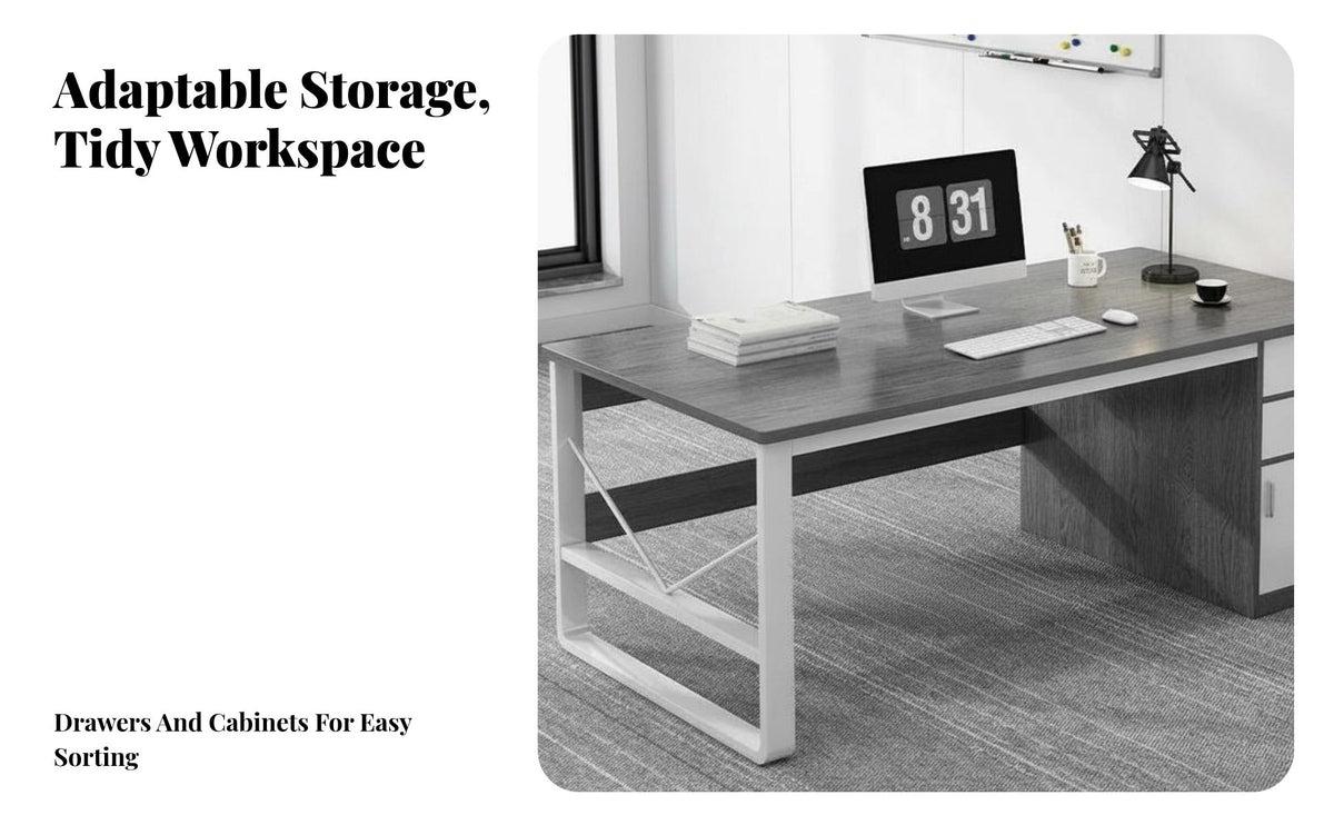 Writing Table with Side Cabinet Modern Design Computer Desk Space-Saving Easy Assembly for Bedroom