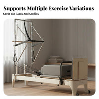 Half Luxury Reformer Full Body Workout Pilates Reformer with Overhead Apparatus Multi-Functional Pilates Core Training Bed for Beginners, Adults