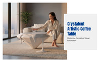 Modern Designer Round Coffee Table, Crystal Cut, Artistic Fiberglass, Minimalist Design, Unique Living Room Accent