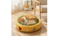 Round Cat Bed with Scratcher Woven Cat Scratching Lounge Large Curved for Kittens, Living Room