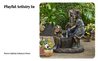 Boy and Girl Garden Statue Whimsical Design Children Garden Sculpture Hand-Painted Details Boy and Girl Water Feature Statue for Grandparents, Patio
