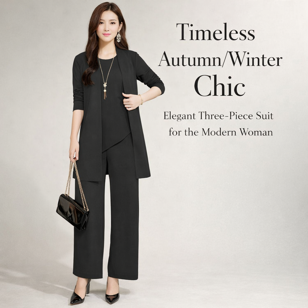 Women's Trouser Suits Three Piece Set with Jacket Vest and Pants for Office Wear, Ladies Casual in Solid Color, Polyester Blend Material
