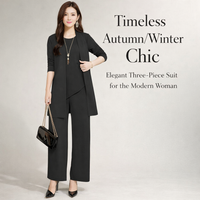 Women's Trouser Suits Three Piece Set with Jacket Vest and Pants for Office Wear, Ladies Casual in Solid Color, Polyester Blend Material