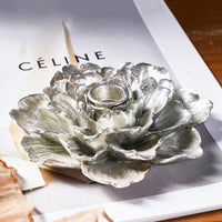 Silver Lotus Candle Holder Vintage Resin Flower Candle Holder for Tabletop