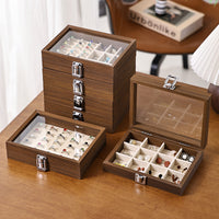 Walnut Jewelry Storage Box, Small Portable Case for Rings, Necklaces, and Earrings