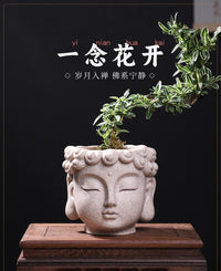 创意简约仿石花盆摆件禅意佛头佛祖园艺庭院景观绿植装饰盆栽花器