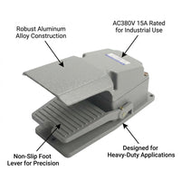 Heavy Duty Foot Pedal Switch, Aluminum Alloy Electric Reset, 380V 15A, Nonslip Industrial Foot Contr - LT4