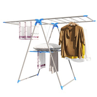 Floor-Standing Clothes Drying Rack, Foldable, Mobile, Iron, 16 Tubes, Model TW-016