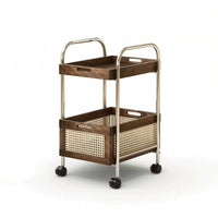 Storage Cart with Wood Trays Compact Two-Tier Trolley Easy Assembly for Bedroom
