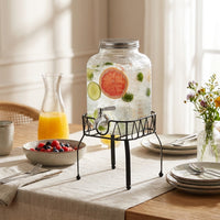 Large Capacity Beverage Dispenser with Hammered Texture, Glass Drink Dispenser and Water Dispenser with Metal Stand