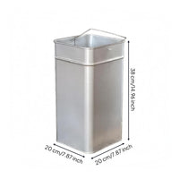Square Metal Trash Can Insert Side Handle Loop Galvanized Metal Container Rounded Top Edges Household Bin