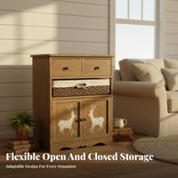 Rustic Design Cabinet with Woven Baskets Multi-Functional Freestanding Tower with Woven Baskets long-lasting Construction Accent Chest for Homeowners, Renters, Parents, Living Room, Bedroom, Entryway, Hallway
