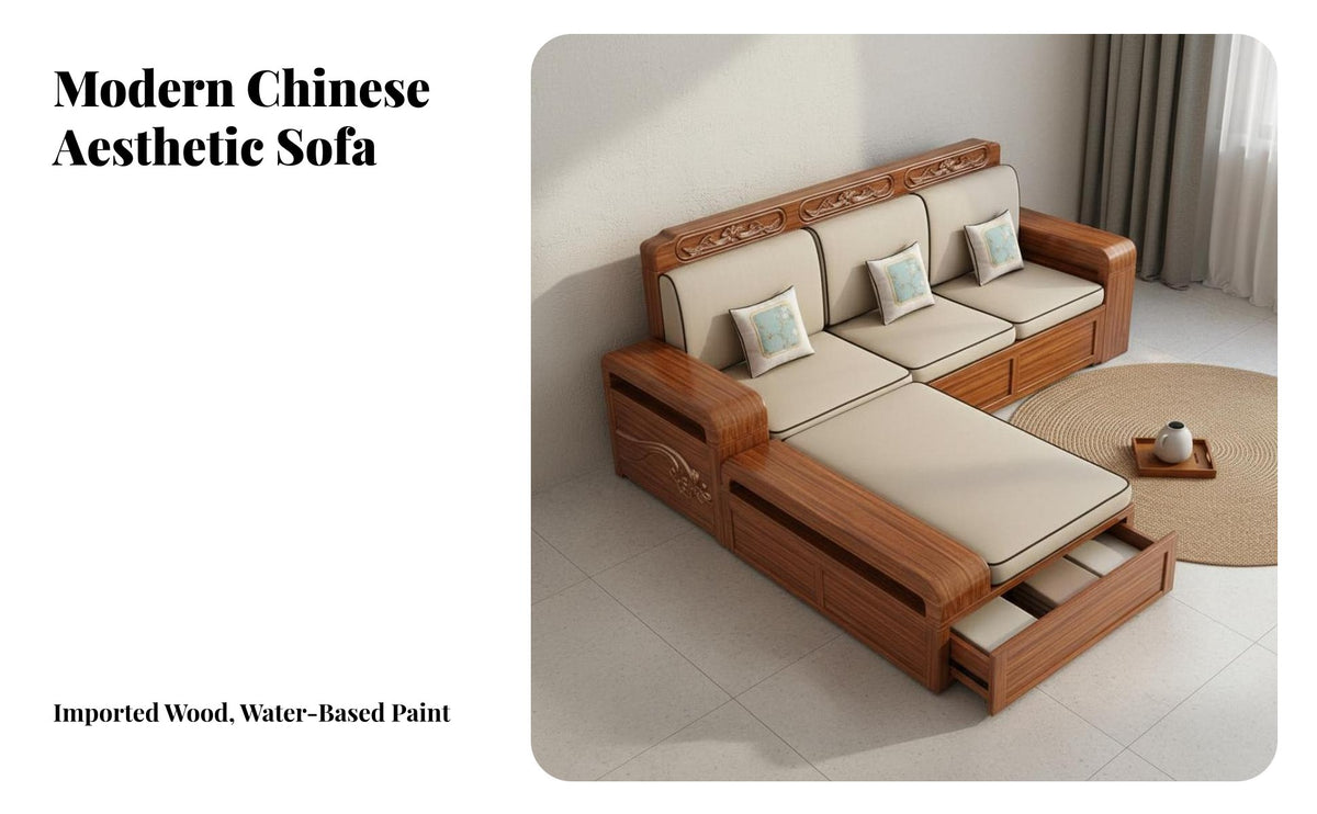 Walnut Wood Sofa Combination Double-Use Winter Summer Solid Wood Storage Sofa Modern Design Modular Sectional with Storage for Homeowners, Guests