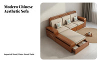 Walnut Wood Sofa Combination Double-Use Winter Summer Solid Wood Storage Sofa Modern Design Modular Sectional with Storage for Homeowners, Guests
