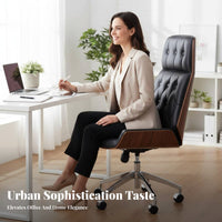 Tufted High-Rear Rolling Chair Vintage Look Upholstered Rotate Chair Padded Padding Ergonomic Design for Professionals, Students