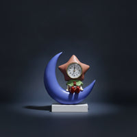 Table Clock with Figurine Whimsical Tabletop Clock Decorative Ornament Celestial Crescent Moon Statue Analog for Desk