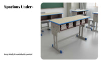 Double Student Desk and Chair Set Heavy-Duty Steel Frame Adjustable Height School Desk Construction Two Person Study Table Set for Teens, Home