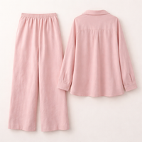 Airport Outfit 2 Piece Set for Women with High Waisted Trousers, Linen Blend Travel Lounge Wear, Plus Size Casual