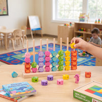 Aquatic-Themed Bead Matching Toy | Educational, Wooden Peg Board Bead Game, for Playroom