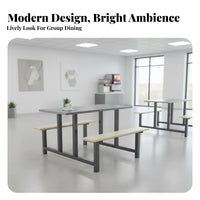 Sturdy Steel Frame Dining Hall Table with Attached Seats Easy to Clean Quick-Service Restaurant Table Heavy Duty Single Piece Dining Bench Set Stable Structure for Students, Employees, Diners, School, Cafeteria, Factory