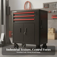 Multi-Functional Mobile Tool Cabinet with Drawers Long-Lasting Construction Rolling Tool Cabinet Integrated Lock Heavy Duty Workshop Trolley Lockable for DIY Enthusiasts, Professionals, Auto Repair Shop, Warehouse, Utility Room, Basement