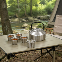 Stainless Steel Tea Set, Portable, Camping, Outdoor, Travel, 5-Piece Set, With Mesh Tea Strainer, Includes Foldable Stove, With Storage Case