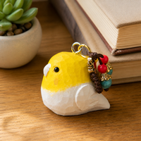 Hand-Carved Wooden Chubby Bird Figurine Keychain & Desktop Decor