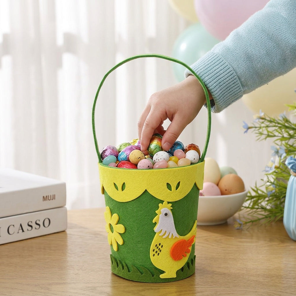 Easter Basket with Hand Easter Decoration Egg Candy Bucket for Kids, Gift Giving