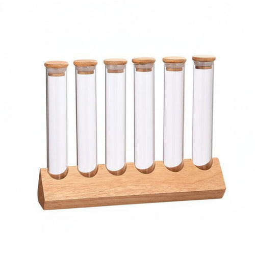 Glass Tube Container Set with Wooden Stand Premium Materials for Pantry