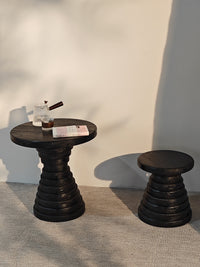 Round Wooden Stool with Shelf